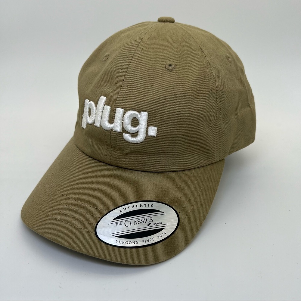 Plug Dad Hat Khaki with White Lettering SnapBack Yupoong Hat New